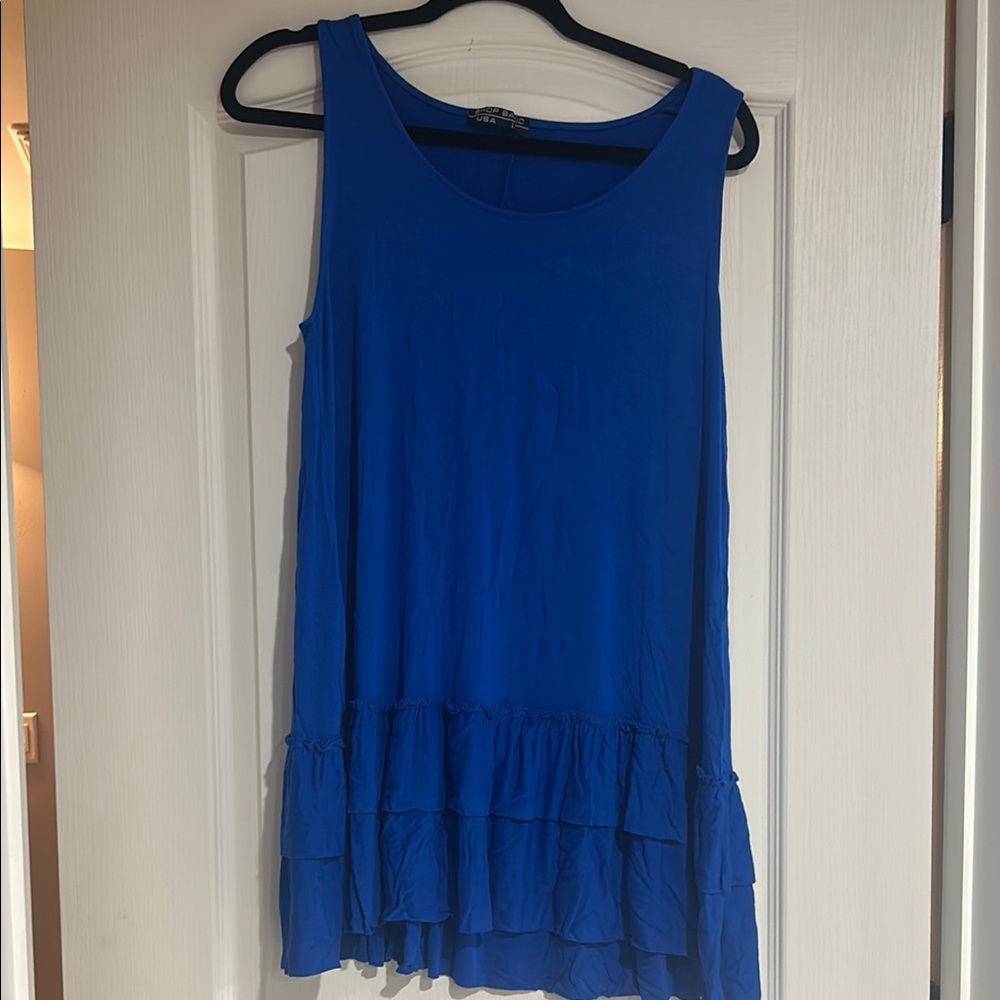 Elegant Blue Ruffle Hem Tank Top